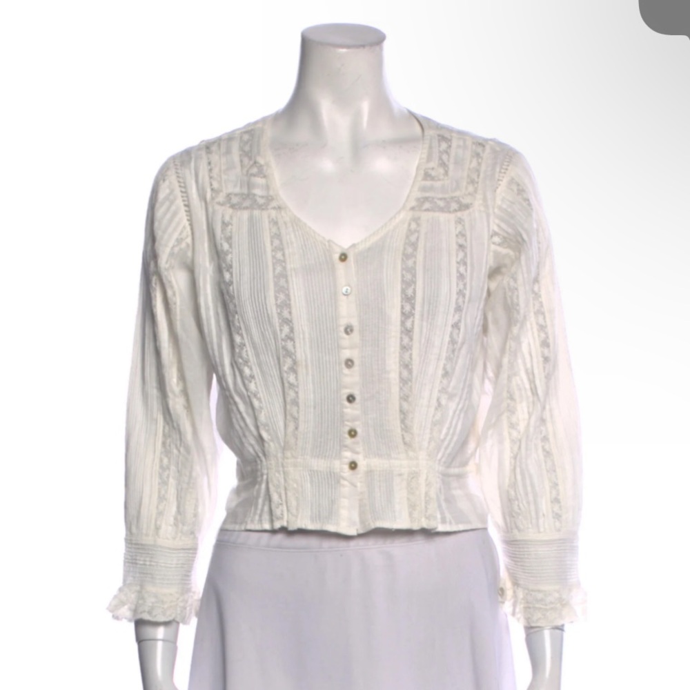 LOVESHACKFANCY Delicate Pleated, Lace Top, Size S